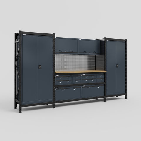 M121 Modular Work Bench - H2100mm x W3840mm | MDF WBT | Dark Grey