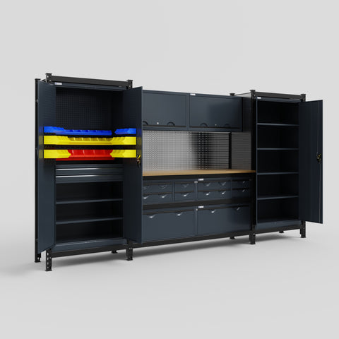 M121 Modular Work Bench - H2100mm x W3840mm | MDF WBT | Dark Grey