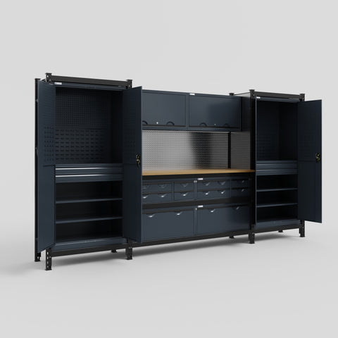 M121 Modular Work Bench - H2100mm x W3840mm | MDF WBT | Dark Grey