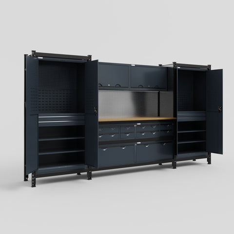 M121 Modular Work Bench - H2100mm x W3840mm | MDF WBT | Dark Grey
