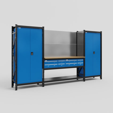 M121 Modular Work Bench - H2100mm x W3840mm | MDF WBT | Blue