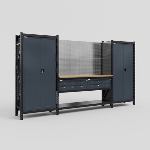 M121 Modular Work Bench - H2100mm x W3840mm | MDF WBT | Dark Grey
