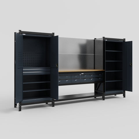 M121 Modular Work Bench - H2100mm x W3840mm | MDF WBT | Dark Grey