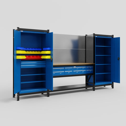 M121 Modular Work Bench - H2100mm x W3840mm | MDF WBT | Blue