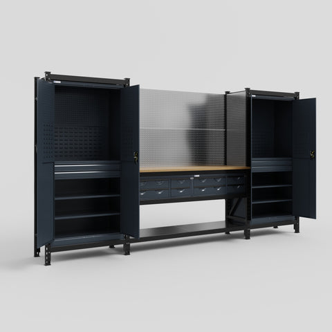 M121 Modular Work Bench - H2100mm x W3840mm | MDF WBT | Dark Grey