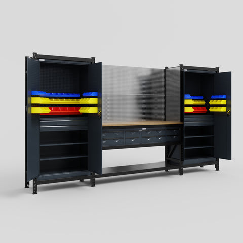 M121 Modular Work Bench - H2100mm x W3840mm | MDF WBT | Dark Grey