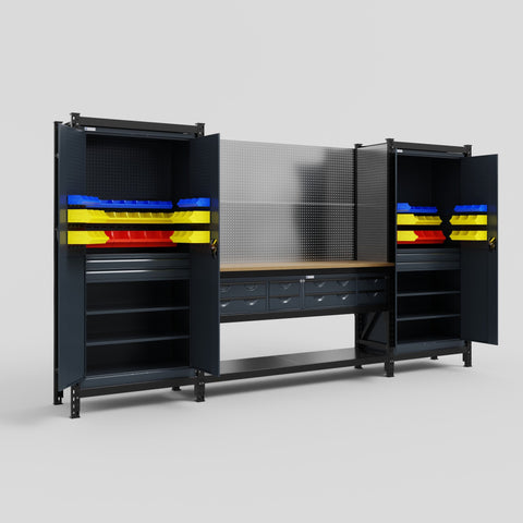 M121 Modular Work Bench - H2100mm x W3840mm | MDF WBT | Dark Grey