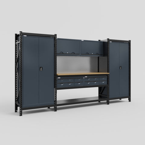 M121 Modular Work Bench - H2100mm x W3840mm | MDF WBT | Dark Grey