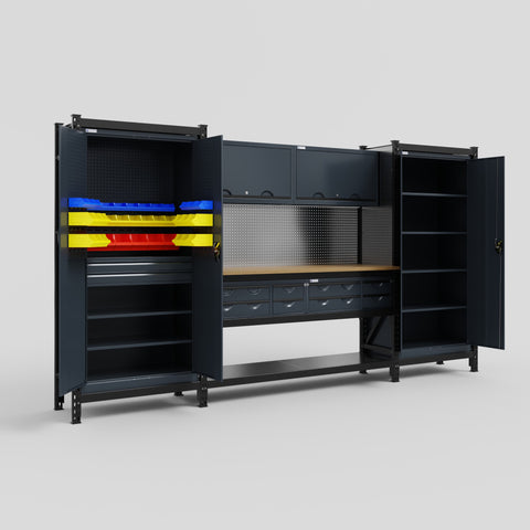 M121 Modular Work Bench - H2100mm x W3840mm | MDF WBT | Dark Grey