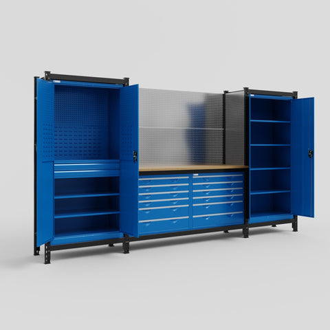 M121 Modular Work Bench - H2100mm x W3840mm | MDF WBT | Blue