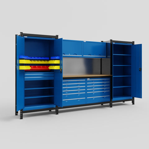 M121 Modular Work Bench - H2100mm x W3840mm | MDF WBT | Blue
