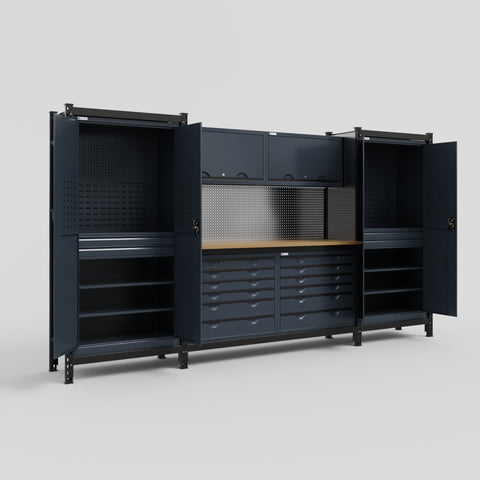 M121 Modular Work Bench - H2100mm x W3840mm | MDF WBT | Dark Grey