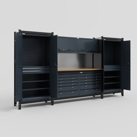M121 Modular Work Bench - H2100mm x W3840mm | MDF WBT | Dark Grey