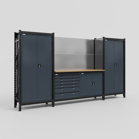 M121-2 Modular Work Bench - H2100mm x W3840mm | MDF WBT | Dark Grey