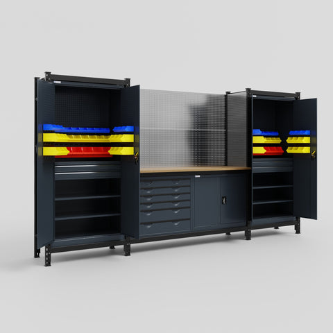 M121-2 Modular Work Bench - H2100mm x W3840mm | MDF WBT | Dark Grey