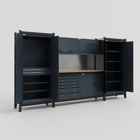 M121-2 Modular Work Bench - H2100mm x W3840mm | MDF WBT | Dark Grey