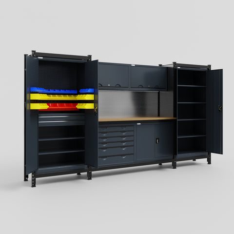 M121-2 Modular Work Bench - H2100mm x W3840mm | MDF WBT | Dark Grey