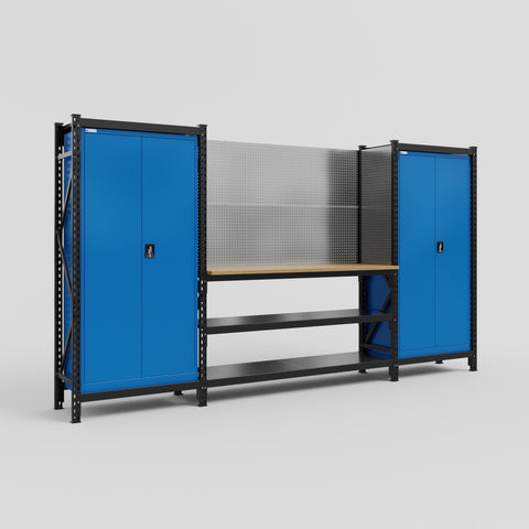M121 Modular Work Bench - H2100mm x W3840mm | MDF WBT | Blue
