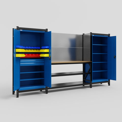 M121 Modular Work Bench - H2100mm x W3840mm | MDF WBT | Blue