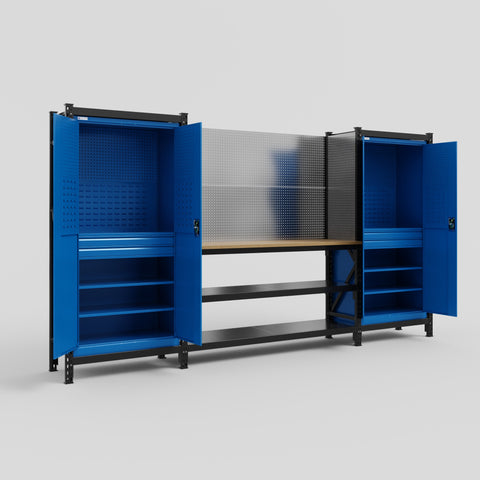 M121 Modular Work Bench - H2100mm x W3840mm | MDF WBT | Blue