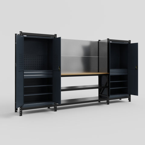 M121 Modular Work Bench - H2100mm x W3840mm | MDF WBT | Dark Grey