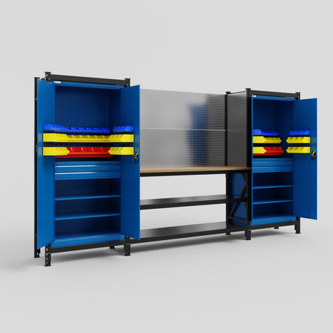 M121 Modular Work Bench - H2100mm x W3840mm | MDF WBT | Blue