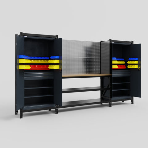M121 Modular Work Bench - H2100mm x W3840mm | MDF WBT | Dark Grey