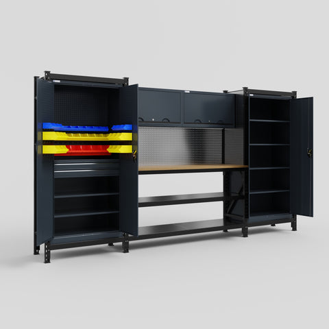 M121 Modular Work Bench - H2100mm x W3840mm | MDF WBT | Dark Grey