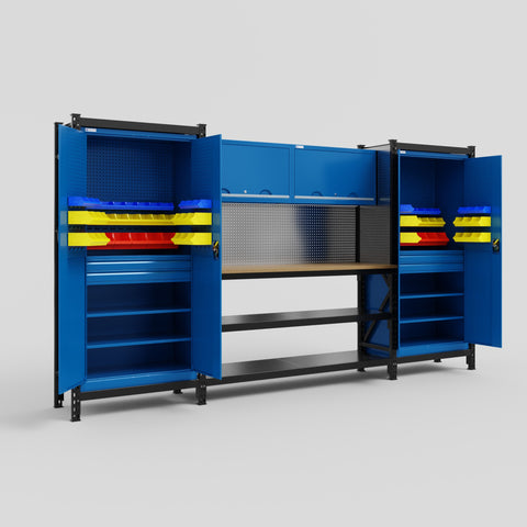 M121 Modular Work Bench - H2100mm x W3840mm | MDF WBT | Blue