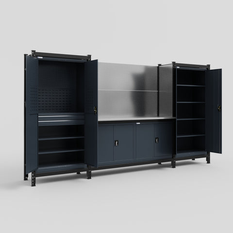 M121 Modular Work Bench - H2100mm x W3840mm | Stainless WBT | Dark Grey