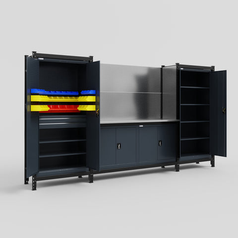 M121 Modular Work Bench - H2100mm x W3840mm | Stainless WBT | Dark Grey