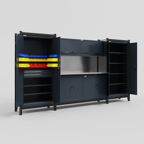 M121 Modular Work Bench - H2100mm x W3840mm | Stainless WBT | Dark Grey