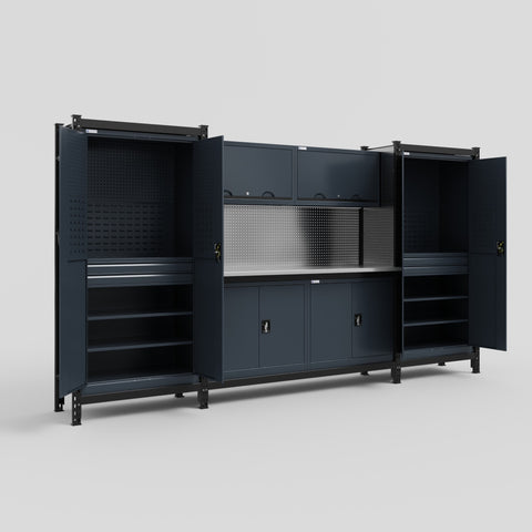 M121 Modular Work Bench - H2100mm x W3840mm | Stainless WBT | Dark Grey