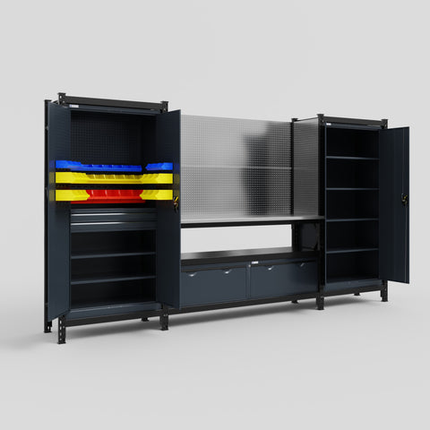 M121 Modular Work Bench - H2100mm x W3840mm | Stainless WBT | Dark Grey