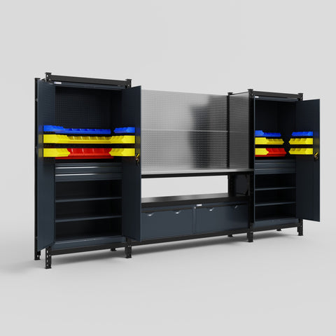 M121 Modular Work Bench - H2100mm x W3840mm | Stainless WBT | Dark Grey