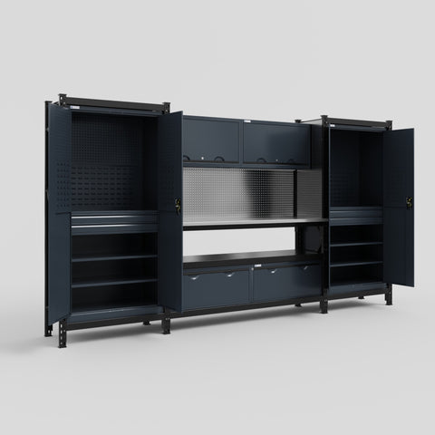 M121 Modular Work Bench - H2100mm x W3840mm | Stainless WBT | Dark Grey
