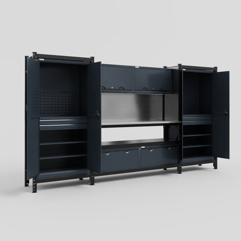 M121 Modular Work Bench - H2100mm x W3840mm | Stainless WBT | Dark Grey