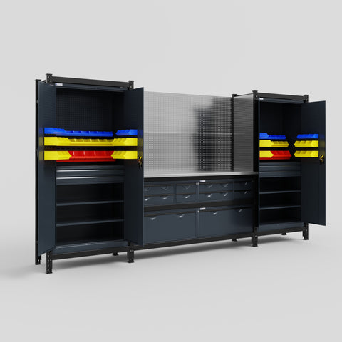 M121 Modular Work Bench - H2100mm x W3840mm | Stainless WBT | Dark Grey