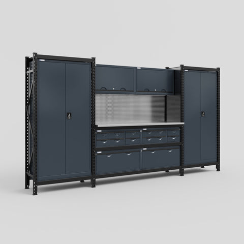 M121 Modular Work Bench - H2100mm x W3840mm | Stainless WBT | Dark Grey
