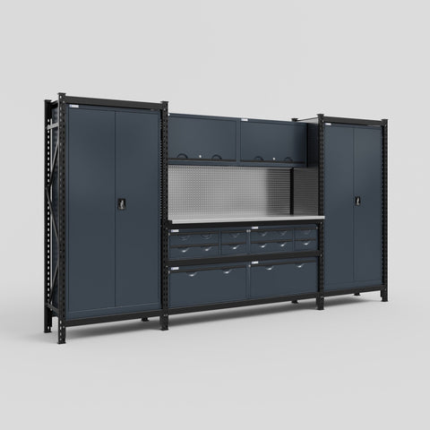 M121 Modular Work Bench - H2100mm x W3840mm | Laminate WBT | Dark Grey