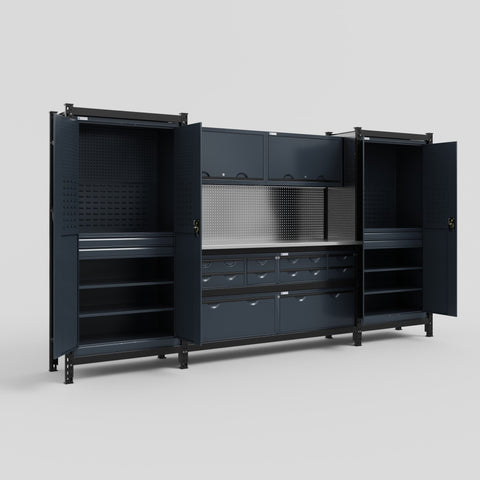 M121 Modular Work Bench - H2100mm x W3840mm | Stainless WBT | Dark Grey
