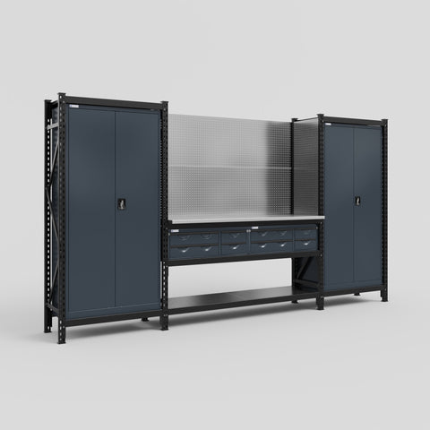 M121 Modular Work Bench - H2100mm x W3840mm | Stainless WBT | Dark Grey