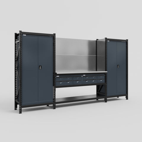 M121 Modular Work Bench - H2100mm x W3840mm | Stainless WBT | Dark Grey