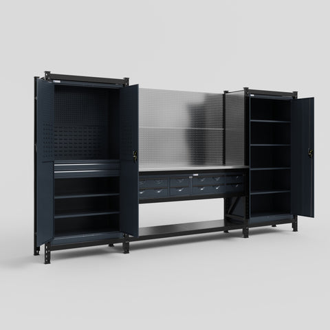 M121 Modular Work Bench - H2100mm x W3840mm | Stainless WBT | Dark Grey