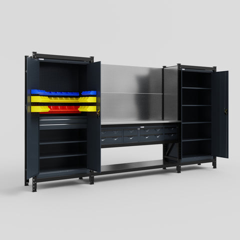 M121 Modular Work Bench - H2100mm x W3840mm | Stainless WBT | Dark Grey