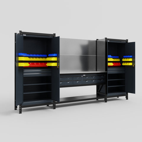 M121 Modular Work Bench - H2100mm x W3840mm | Stainless WBT | Dark Grey
