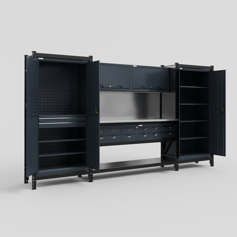 M121 Modular Work Bench - H2100mm x W3840mm | Stainless WBT | Dark Grey