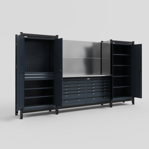 M121 Modular Work Bench - H2100mm x W3840mm | Stainless WBT | Dark Grey