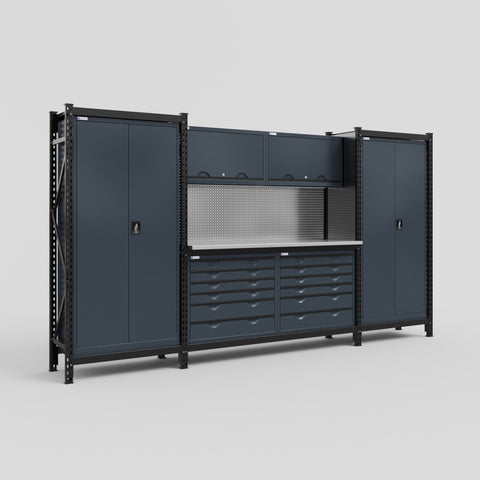 M121 Modular Work Bench - H2100mm x W3840mm | Stainless WBT | Dark Grey
