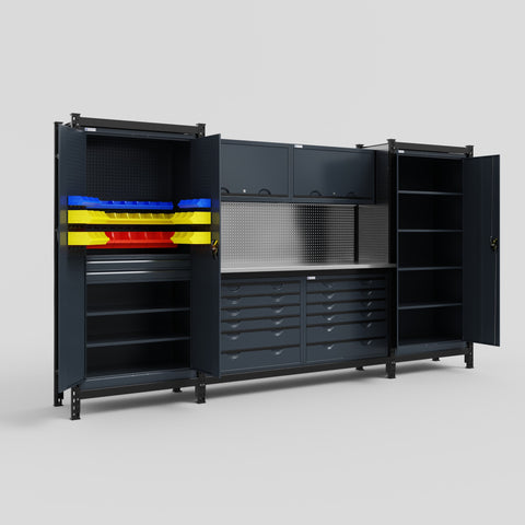 M121 Modular Work Bench - H2100mm x W3840mm | Stainless WBT | Dark Grey